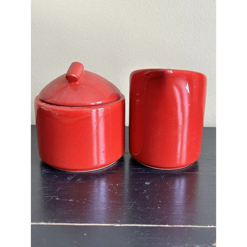 Waechtersbach Spain‎ Creamer & Sugar Bowl Lidded Red Vintage